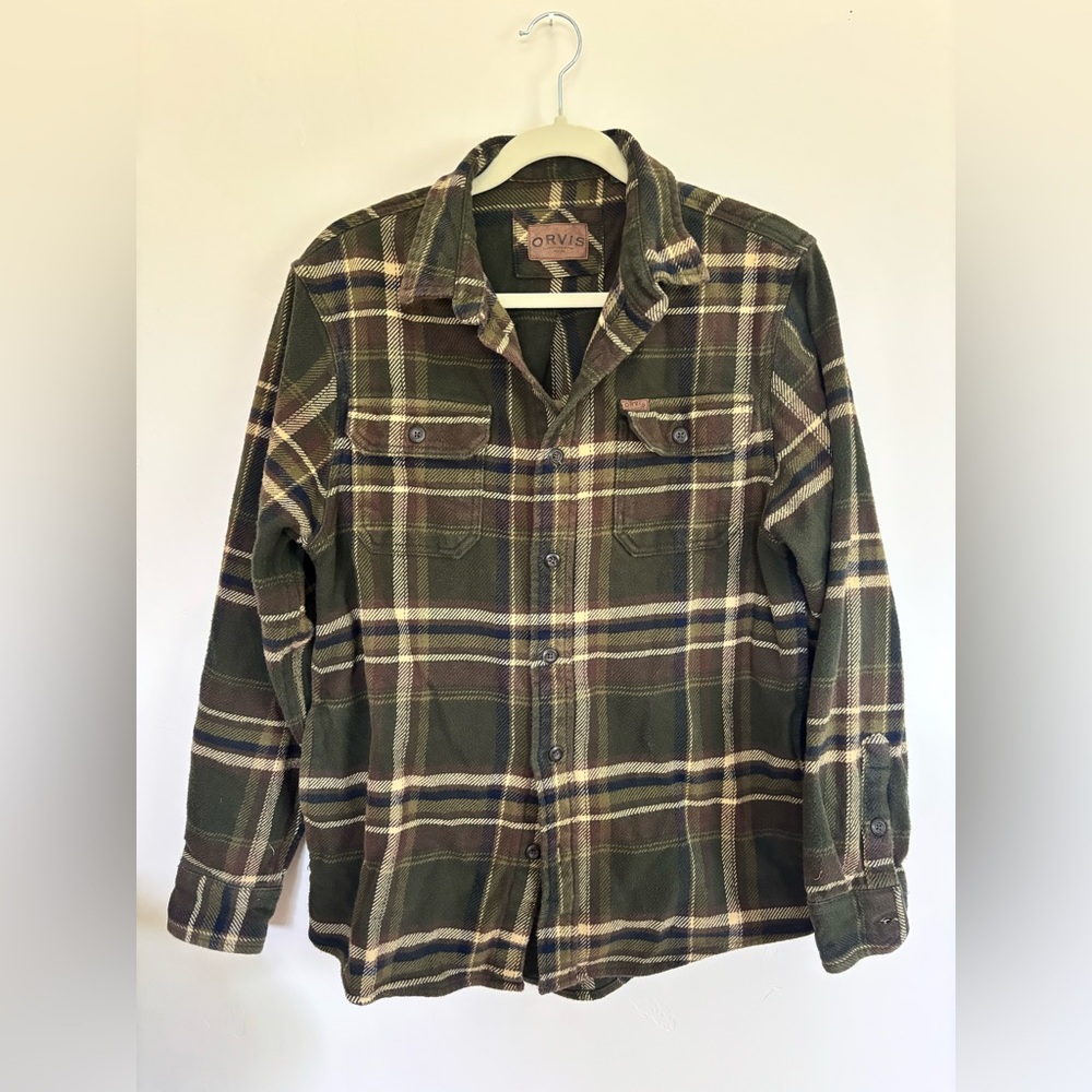 Orvis Men's Olive and Brown Plaid Shirt Jacket | A4